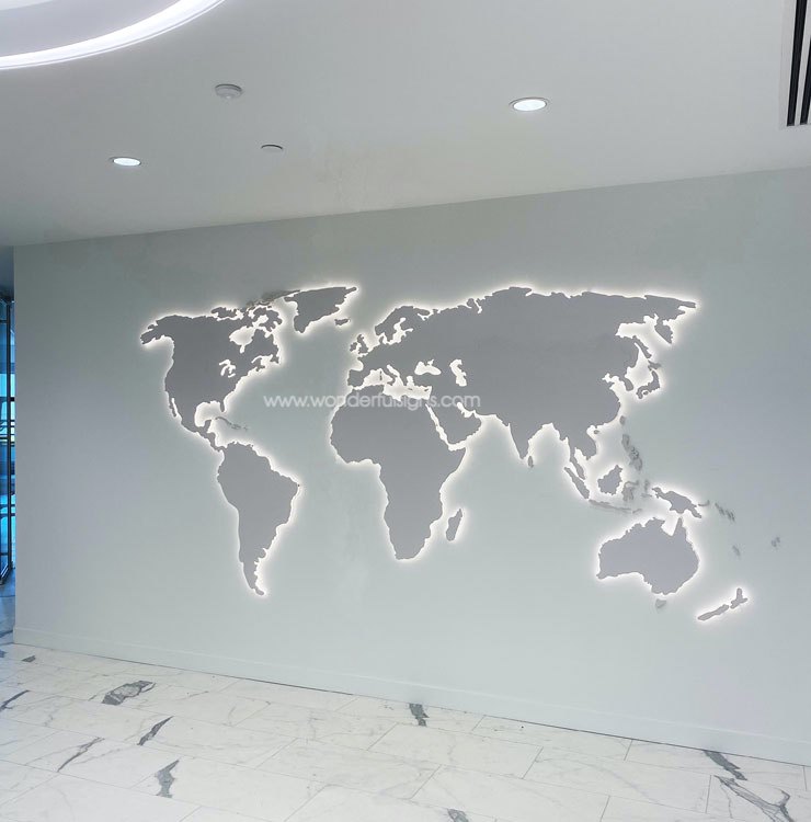 backlit world map sign